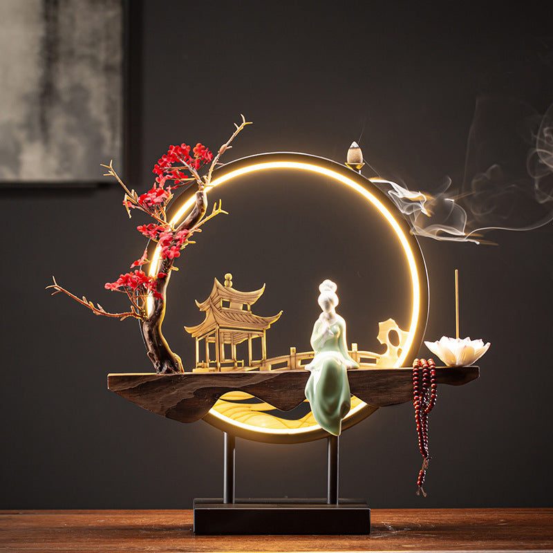 Zensoullab Ceramic Backflow Incense Burner Led Night Light Incense Decoration New Chinese Hallway TV Cabinet Dongting Lake Gift Incense