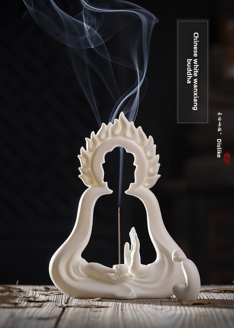 zensoullab Dehua White Porcelain Buddha Zen Chinese Style Ceramic Ornament Creative Modern Office Desk Entrance Feng Shui Incense Burner