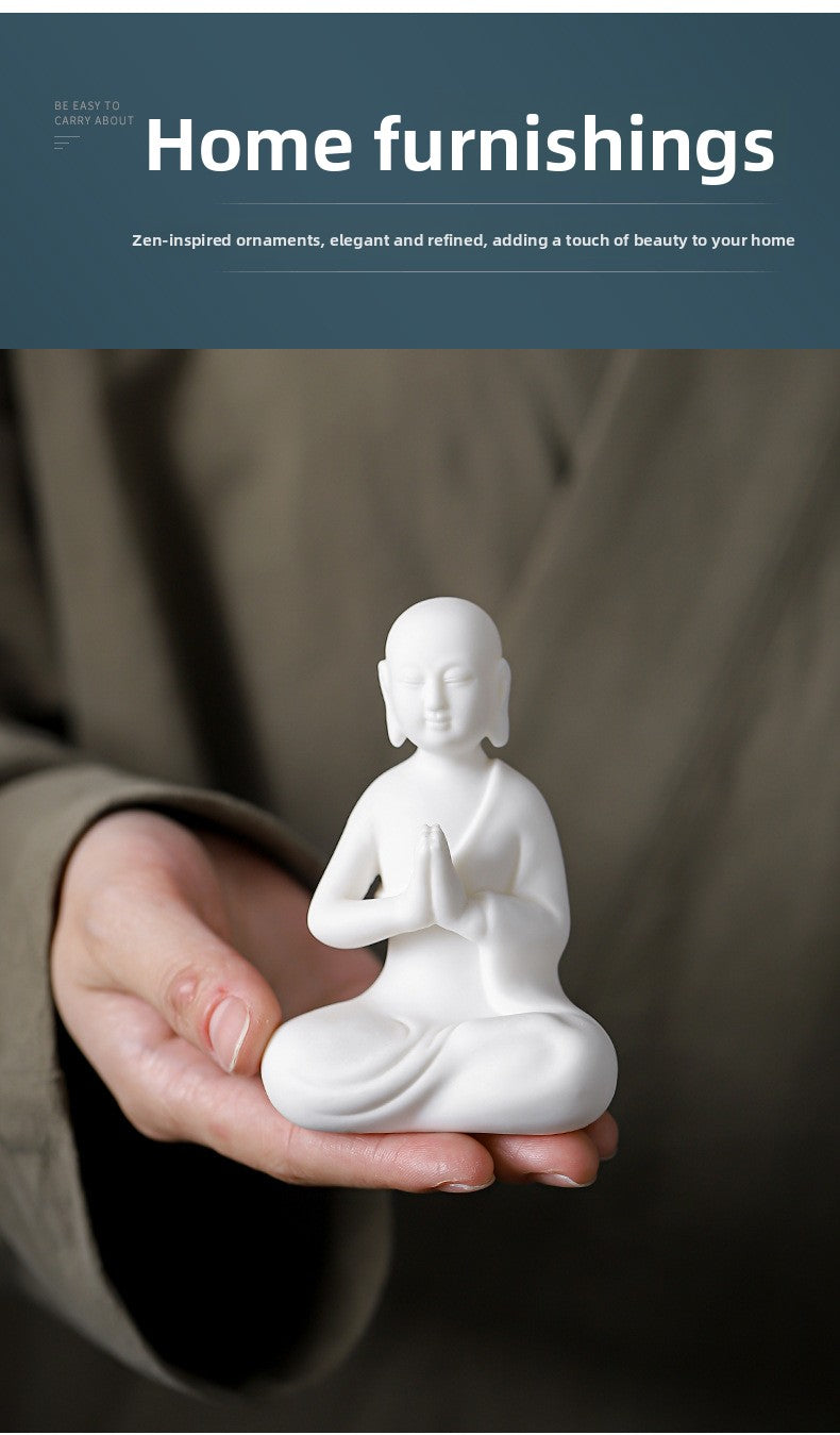 zensoullab Premium Ceramic Little Monk Tea Pet Tea Ceremony Accessories White Porcelain Little Novice Tea Table Tea Room Decoration Zen Decoration Ornament