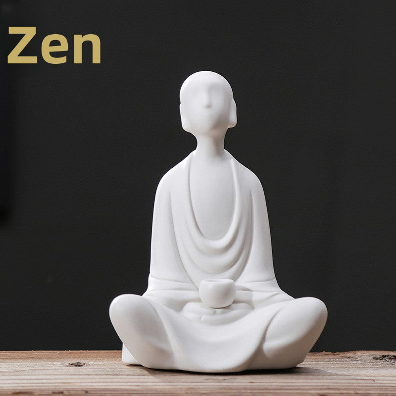 zensoullab Zen Ceramic Formless Buddha Handmade White Porcelain Little Monk Figurine Home Living Room Tea Ceremony Chinese Decor Ornament