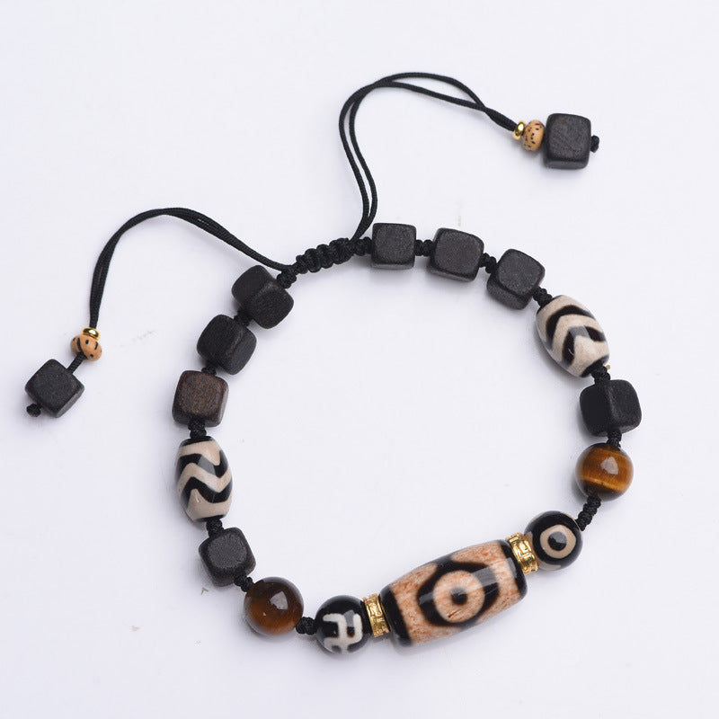 zensoullab Vintage Tibetan Style Patina Tiger Tooth Dzi Bead Agate Bracelet for Men and Women Multi-Gemstone Ethnic Style Hand String