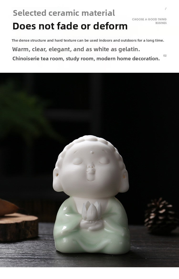 zensoullab Ceramic Chinese Creative Small Buddha Statue Ornament Home Living Room Display Shelf Car-mounted Peaceful Zen Desktop Decoration