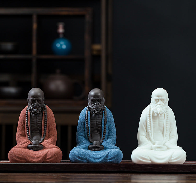 zensoullab Premium Purple Clay Bodhidharma Buddha Statue Handmade Ornament Ceramic Craft Chinese Style Living Room Tea Room Desktop Decoration Soft Furnishing
