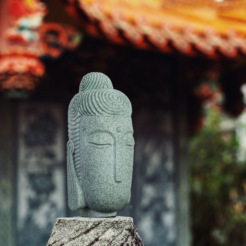 zensoullab Chinese Style National Trend Creative Stone Tea Pet Northern Wei Dynasty Buddha Head Home Office Decoration Green Sand Stone Zen Ornament