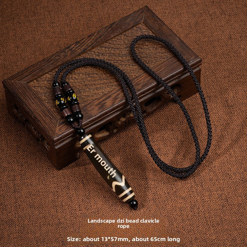 Zensoullab Natural Tibetan Lotus Master Three-Eye Multi-Totem Tibet Beads Necklace Agate Pendant Men's and Women's Woven Necklace in Stock