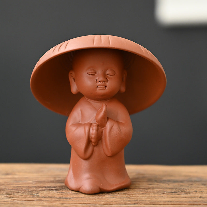 zensoullab Zen Purple Clay Little Monk Tea Pet Tea Leaf Filter Kung Fu Tea Set Accessories Creative Hat Tea Strainer Full Ceramic Tea Infuser