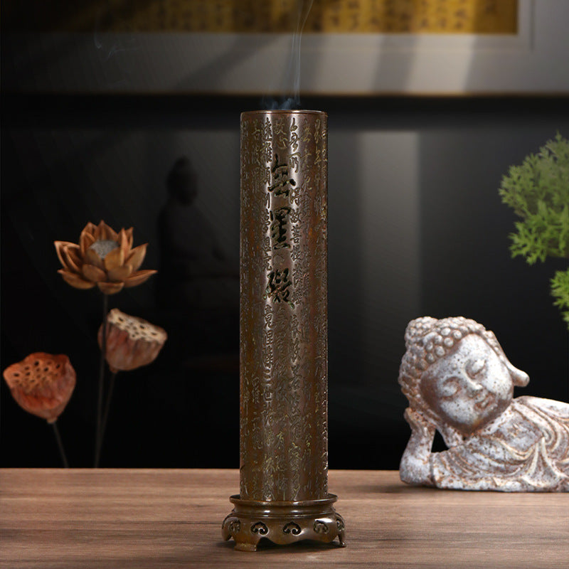 zensoullab Heart Sutra Vertical Incense Burner for Home Indoor Incense Tea Ceremony Ornament Antique Bronze Sandalwood Incense Burner 21cm Incense Holder