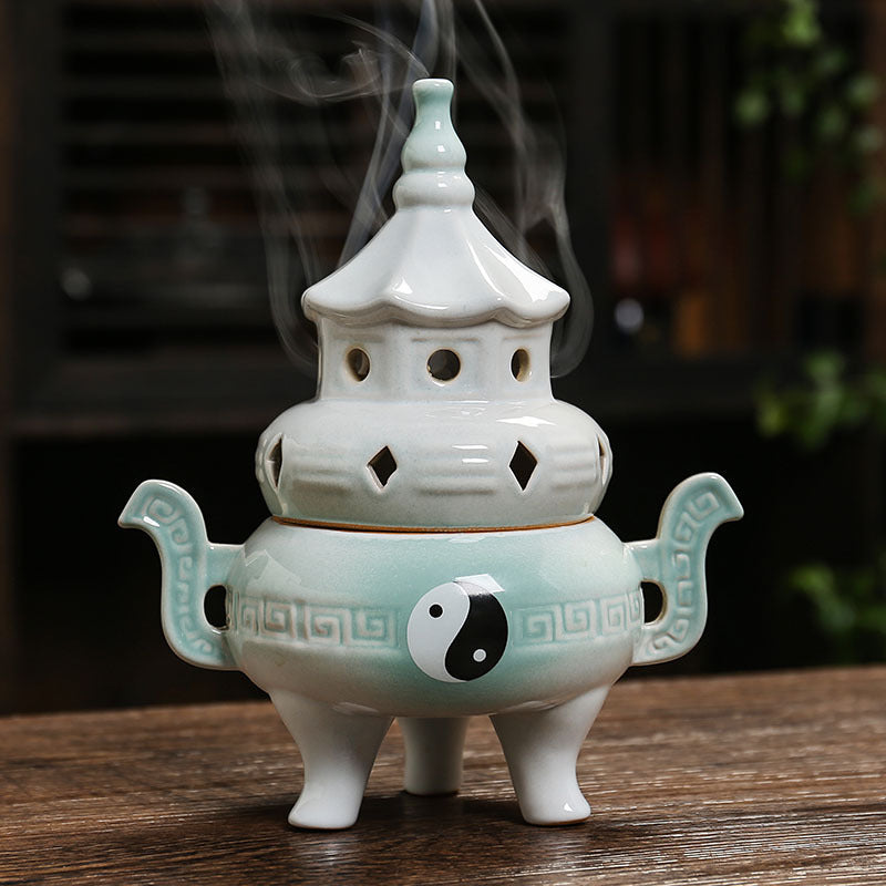 zensoullab Tai Chi Bagua Ceramic Incense Burner Home Indoor Zen Tea Room Tea Table Aromatherapy Burner Incense Decoration