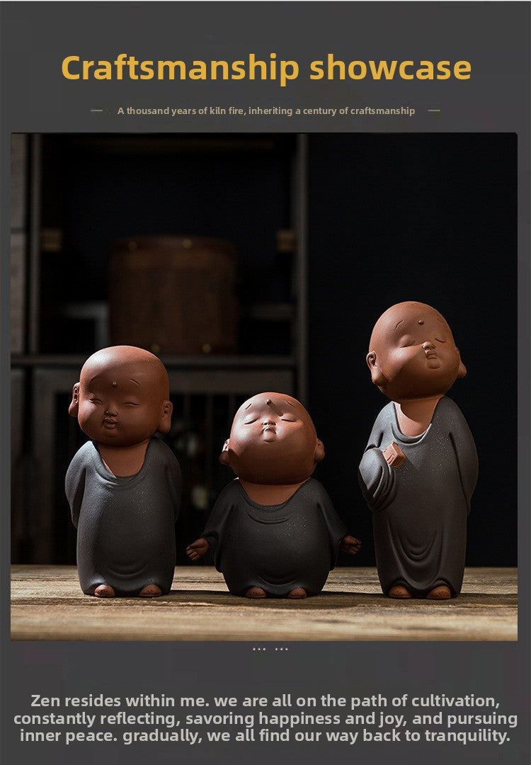 zensoullab Zen Purple Clay Little Monk Figure Creative Desktop Living Room New Chinese Style Study Entrance Tea Room Tea Pet Ceramic Ornament