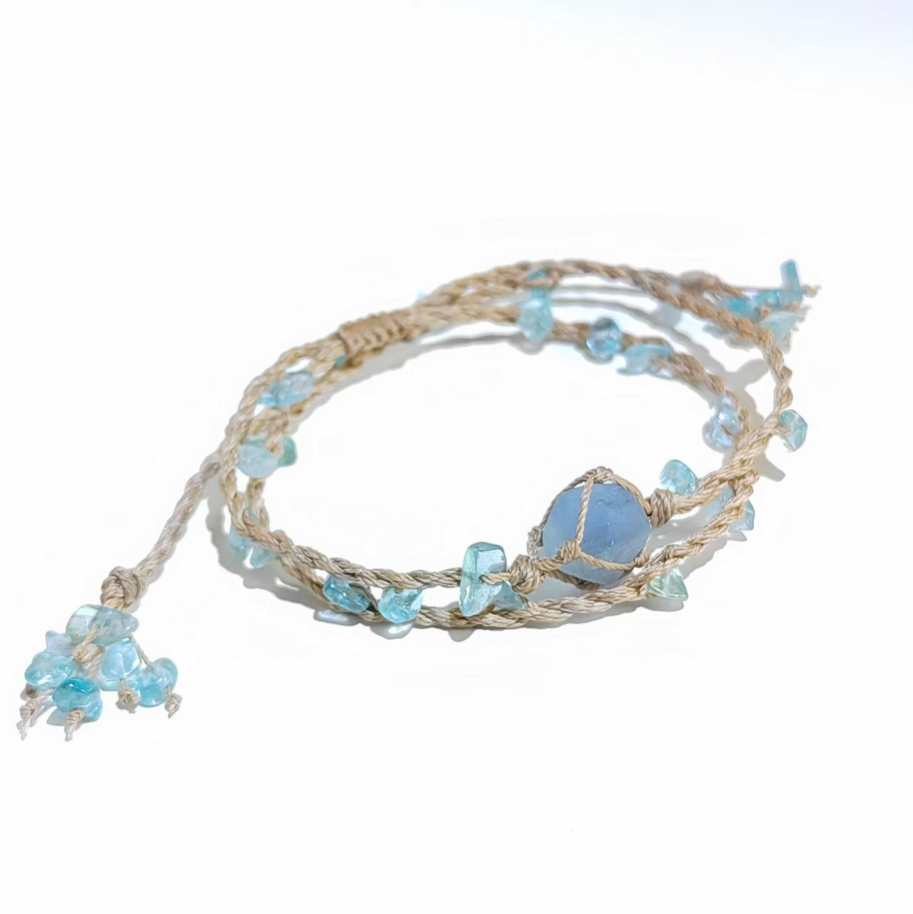 zensoullab Deep Sea Breath Handmade Woven Bracelet Blue Fluorite Synthetic Crystal Double Layer Forest Style Bracelet