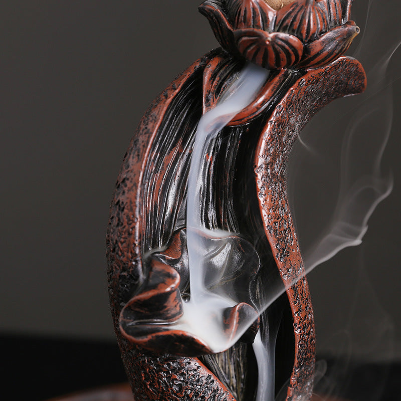 zensoullab Selected Resin Alpine Water Backflow Incense Burner Creative Lotus Leaf Lotus Backflow Sandalwood Burner Home Decor