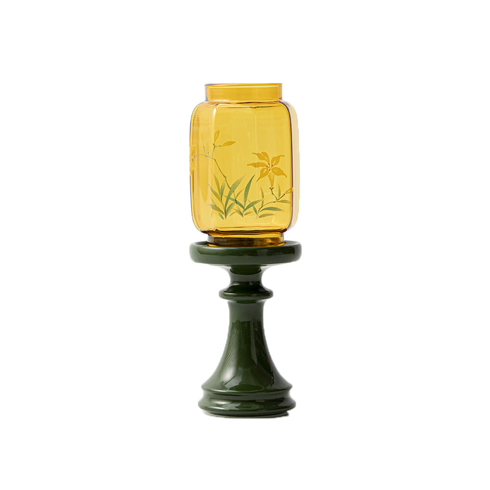 zensoullab Flowing Fragrance Golden Orchid Ming Qing Glass Candle Holder Lamp Zen Tea Room Atmosphere Lamp Home Floor Candle Lamp Decorative Ornament