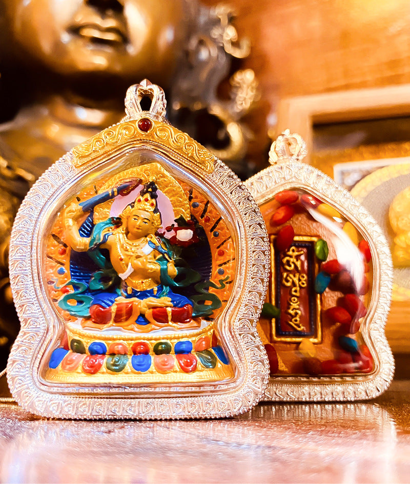 zensoullab Hand-painted Rubbing Thangka Three-dimensional Painted Black God of Wealth Gawu Box Pendant Necklace Zakiram Buddha Amulet