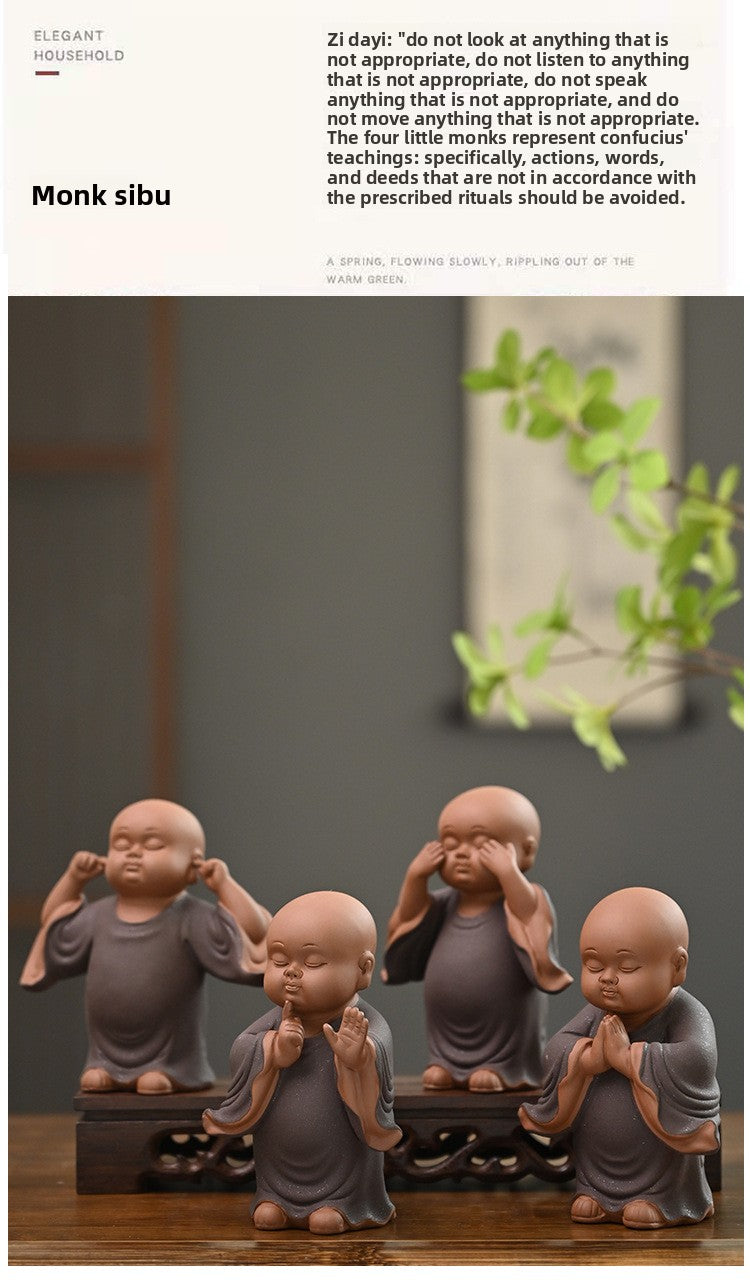zensoullab Cute Purple Clay Four Little Monks Tea Pet Tea Tray Accessories Ceramic Little Novice Zen Home Living Room Decoration