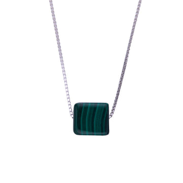 zensoullab Jewelry Minimalist Style Square Pendant S925 Sterling Silver Malachite Necklace Women's Jewelry Simple Collarbone Chain
