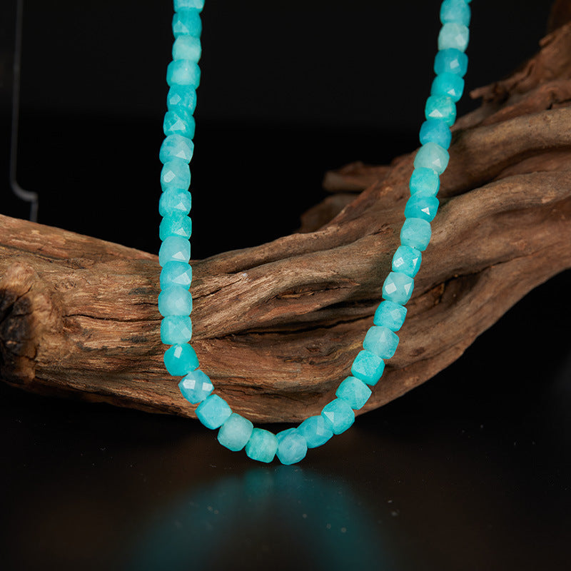 zensoullab Live S925 Sterling Silver Natural Amazonite Gemstone Beaded Necklace for Women Collarbone Chain