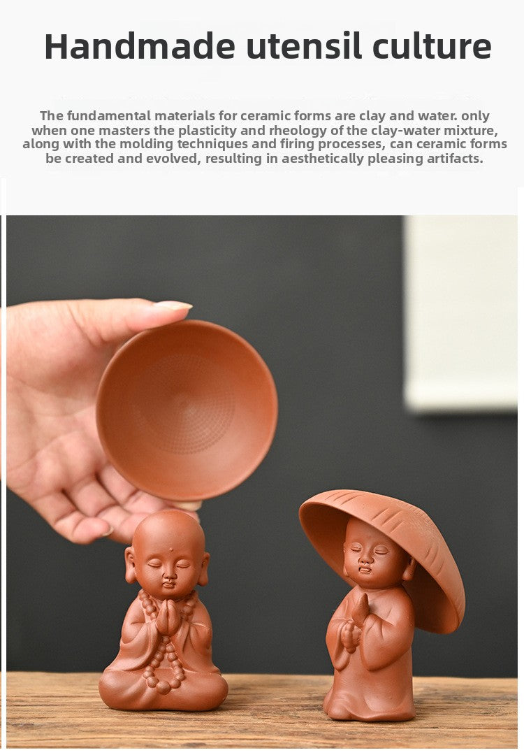 zensoullab Zen Purple Clay Little Monk Tea Pet Tea Leaf Filter Kung Fu Tea Set Accessories Creative Hat Tea Strainer Full Ceramic Tea Infuser