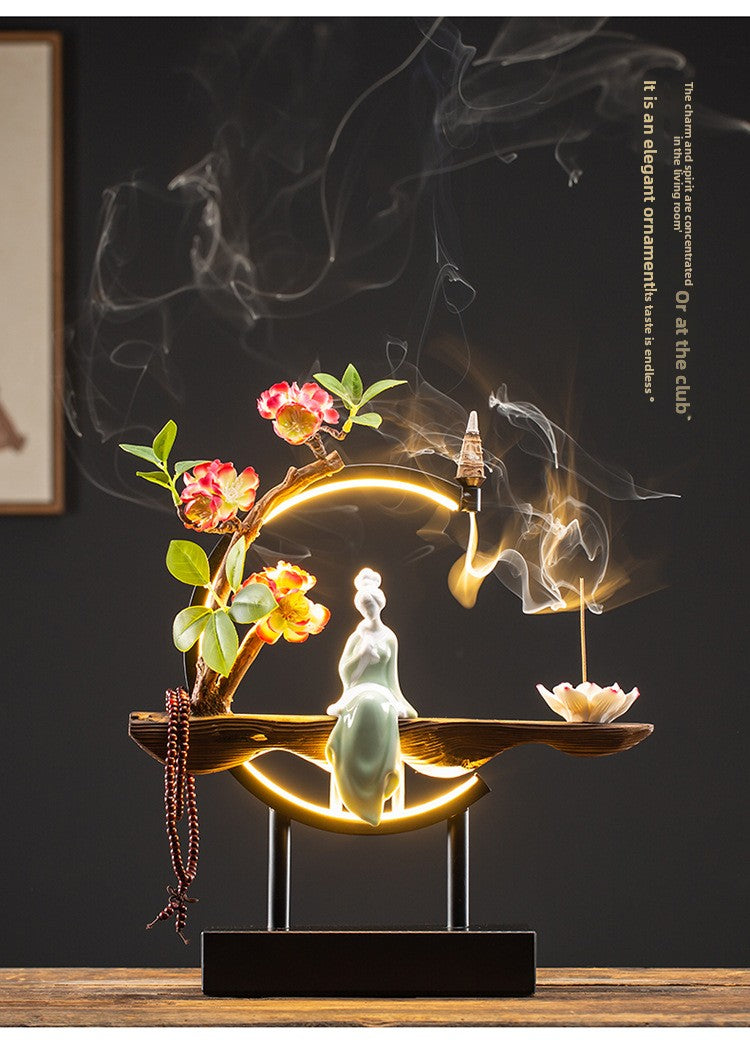 zensoullab New Chinese Style Backflow Incense Ornament Creative Lamp Ring Home Aromatherapy Burner Office Living Room Entrance Desktop Decoration
