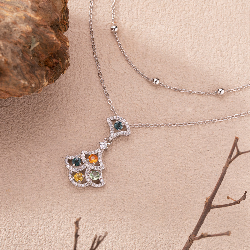 zensoullab Live Natural Gemstone Colorful Sapphire Necklace for Women S925 Sterling Silver Colorful Gemstone Pendant