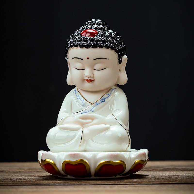 zensoullab Ceramic Small Ornaments Sitting Lotus Western Three Saints Statue Amitabha Buddha Guanyin Mahasthamaprapta Bodhisattva Buddha Statue Living Room Home Use