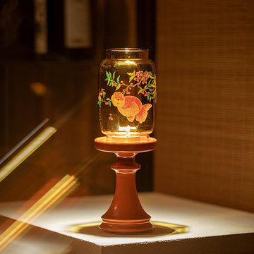 zensoullab Japanese Style Spring Returns to the Forbidden City Red Ming Qing Candle Holder Glass Chinese Style Ornament Candle Candle Holder Tea Room Atmosphere Light Ancient Style