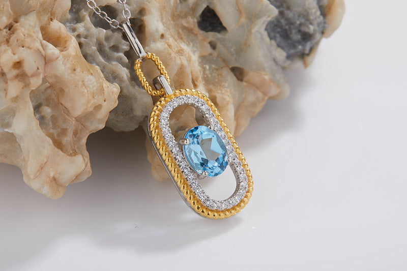 zensoullab French Retro S925 Sterling Silver Inlaid Natural Gemstone Yellow Crystal Topaz Pendant Necklace for Women Hot-Selling Jewelry