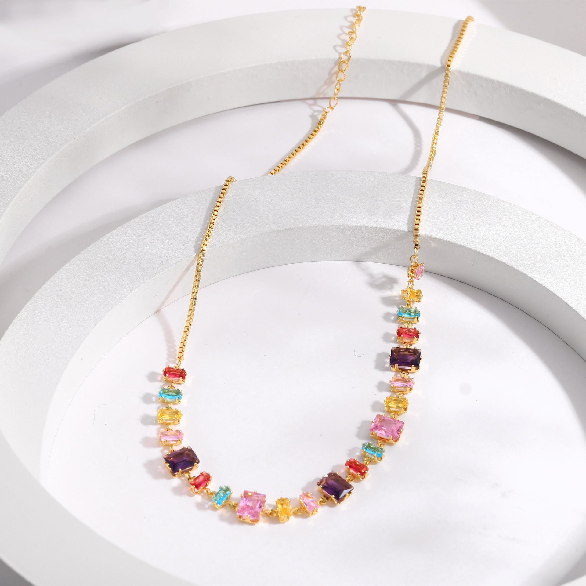 zensoullab Jewelry Necklace Light Luxury Inlaid Geometric Colorful Zircon Jewelry Collarbone Chain Dopamine High-end Niche Women