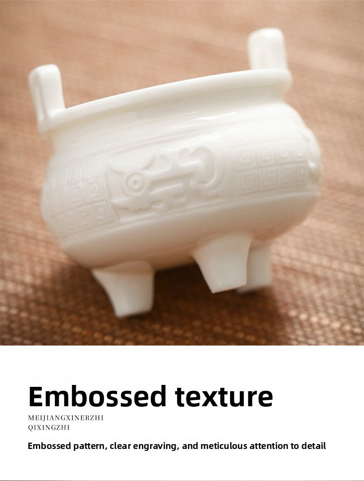 zensoullab Chinese Style Mini Ceramic Incense Burner Tea Room Home Worship Three-legged Incense Burner Portable Incense Holder Incense Ceremony Zen Small Ornament