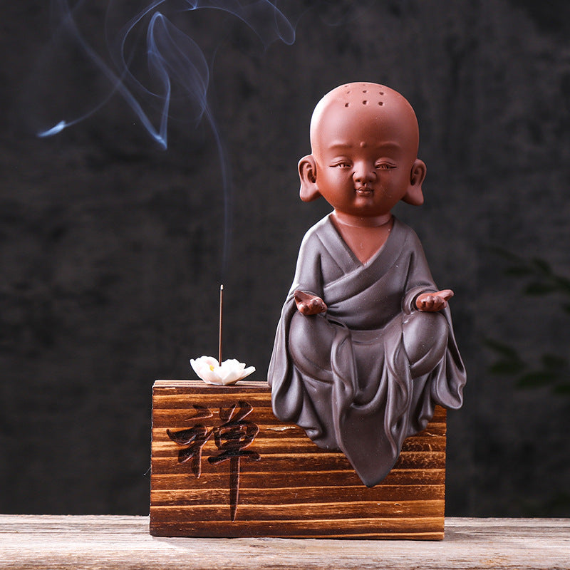 zensoullab Premium Ceramic Gift Monk Tea Pet Zen Purple Clay Little Monk Chinese Tea Ceremony Living Room TV Cabinet Entrance Decoration Ornament