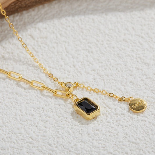 zensoullab Colorful Gemstone Series Spliced Necklace for Women Natural Black Spinel Jewelry Light Luxury Collarbone Chain Accessories S925 Inlaid