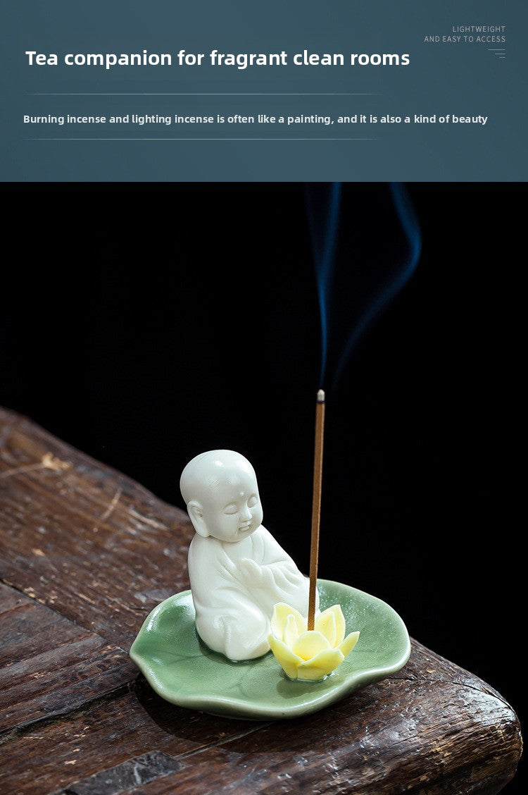 zensoullab Creative Home Decor Incense Holder Incense Tray Incense Stand Lotus Leaf Ceramic Incense Stick Holder Three Saints Home Living Room Tea Room Incense Burner