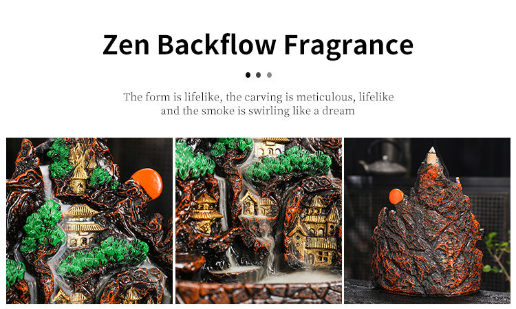 zensoullab Fake Mountain Water Flowing Wealth Ornament Home Desktop Resin Decoration Gift Housewarming Opening Living Room Wealth-Attracting Backflow Incense Burner