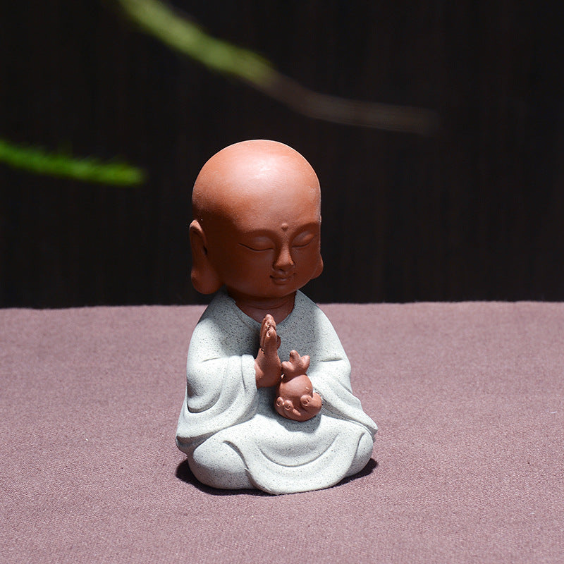 zensoullab Creative Chinese Home Decor Ceramic Little Monk Tea Pet Western Three Saints Ornament Enlightenment Zen Little Novice Craft