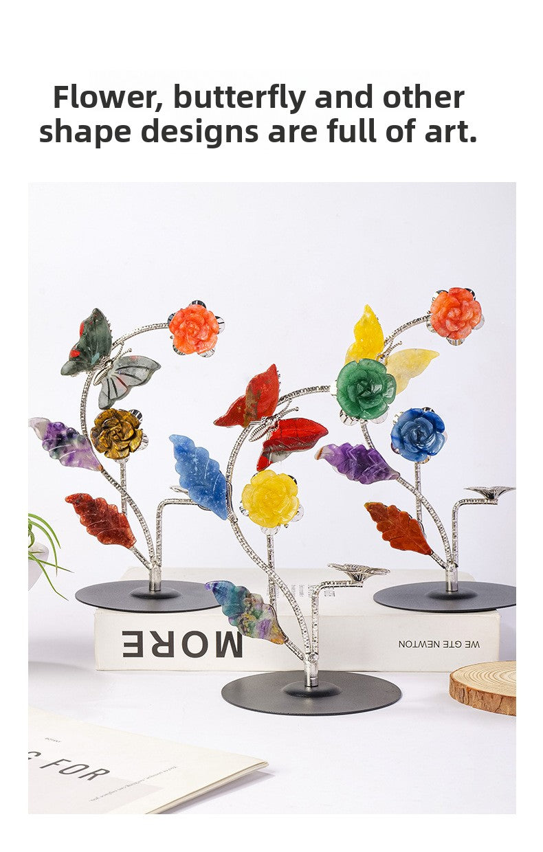 zensoullab Natural Crystal Rose Flower Butterfly Crystal Ball Ornament Crystal Craft Ball Stand Candle Holder Holiday