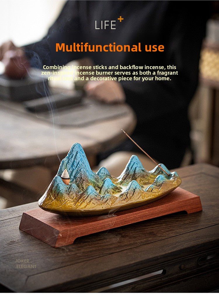 Zensoullab Thousand-Li Landscape Large Ceramic Flowback Incense Burner Home Indoor Incense Stick and Base Creative Aromatherapy Aromatherapy Stove Tea Ceremony Decoration