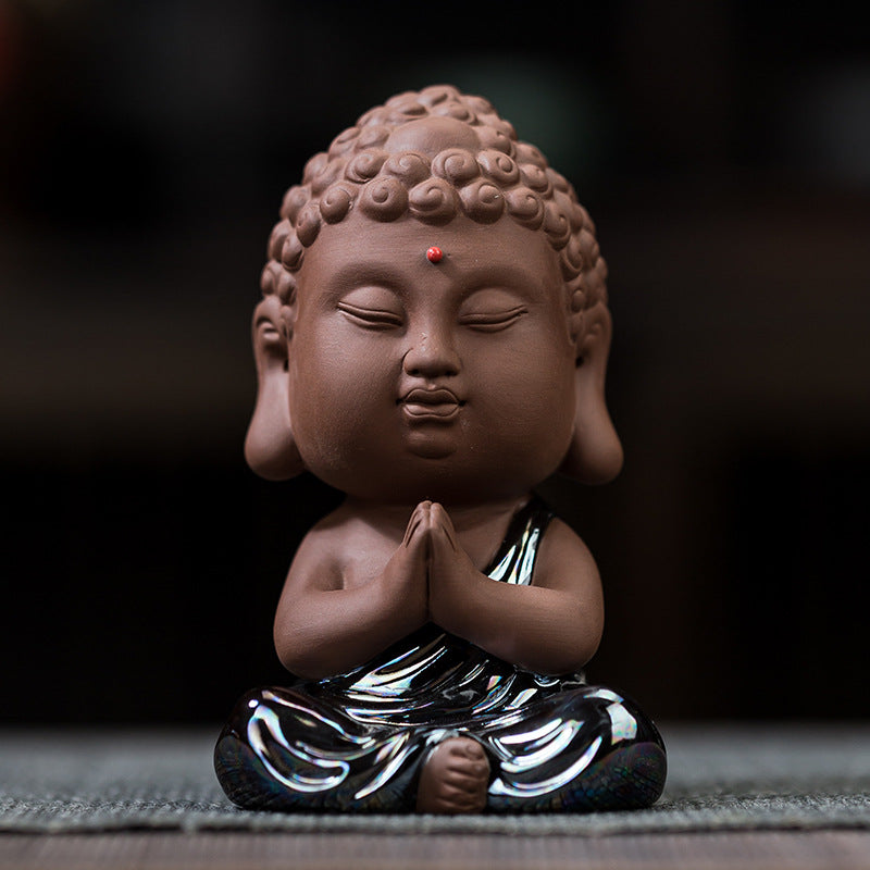 zensoullab Premium Ceramic Small Buddha Statue Home Decor Purple Clay Tathagata Tea Pet Tea Room Living Room Entrance Car Mounting Ornament