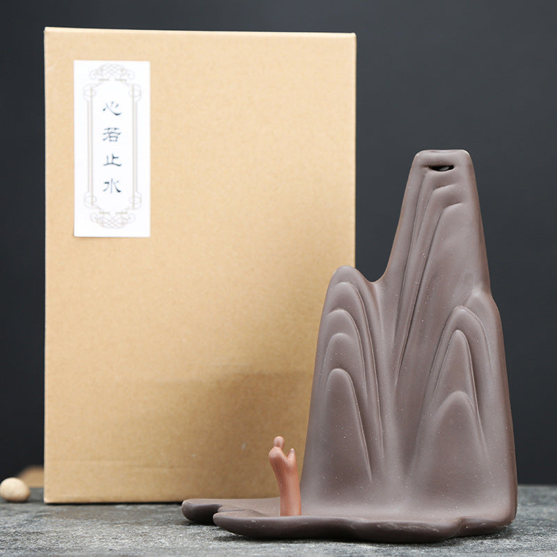 zensoullab Creative Purple Clay Backflow Incense Burner Home Sandalwood Coil Incense Burner for Worship Ceramic Living Room Incense Burner Tea Ceremony Buddhist Supplies