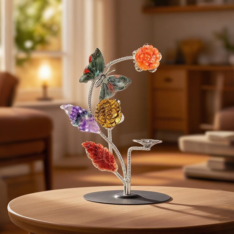 zensoullab Natural Crystal Rose Flower Butterfly Crystal Ball Ornament Crystal Craft Ball Stand Candle Holder Holiday