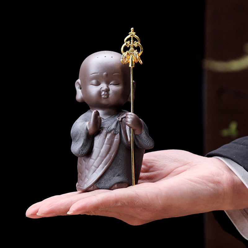 zensoullab Zen Purple Clay Little Monk Tea Pet Tea Play Ceramic Little Sha Mi Kung Fu Tea Set Accessories Home Handmade Ornament