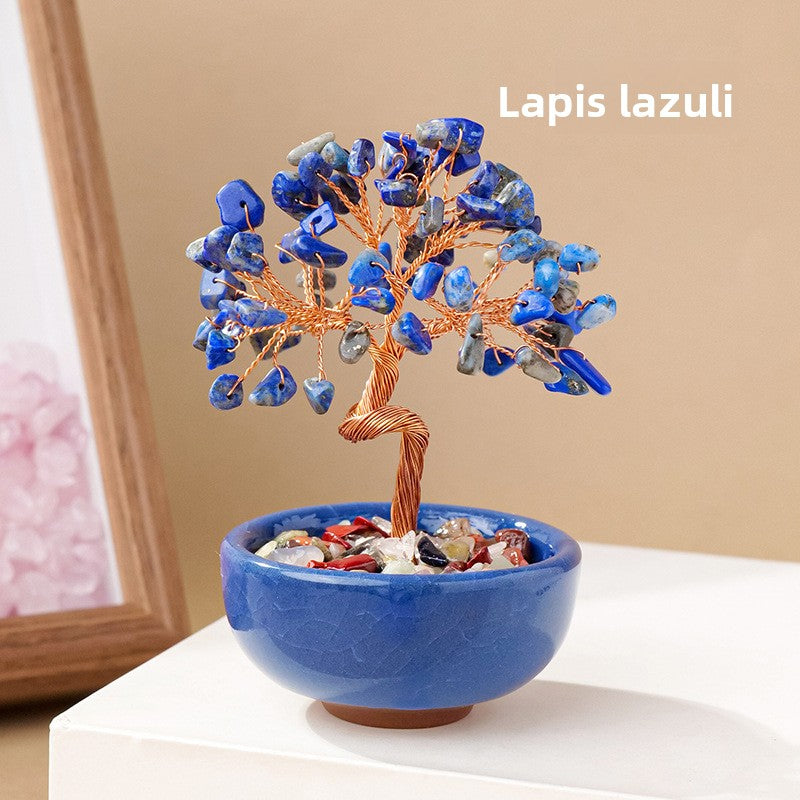 zensoullab Natural Yellow Crystal Wealth Tree Tea Cup Base Treasure Bowl Crystal Tree Crystal Money Tree Desktop Wealth-Attracting Ornament