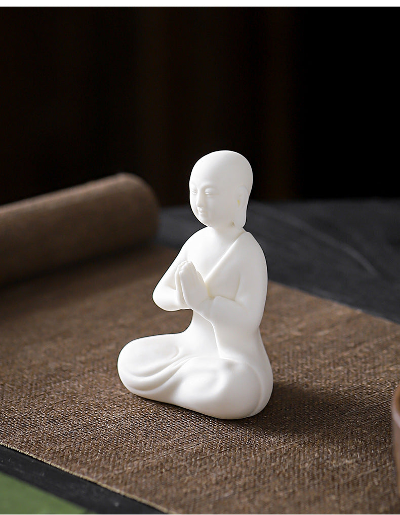 zensoullab Premium Ceramic Little Monk Tea Pet Tea Ceremony Accessories White Porcelain Little Novice Tea Table Tea Room Decoration Zen Decoration Ornament
