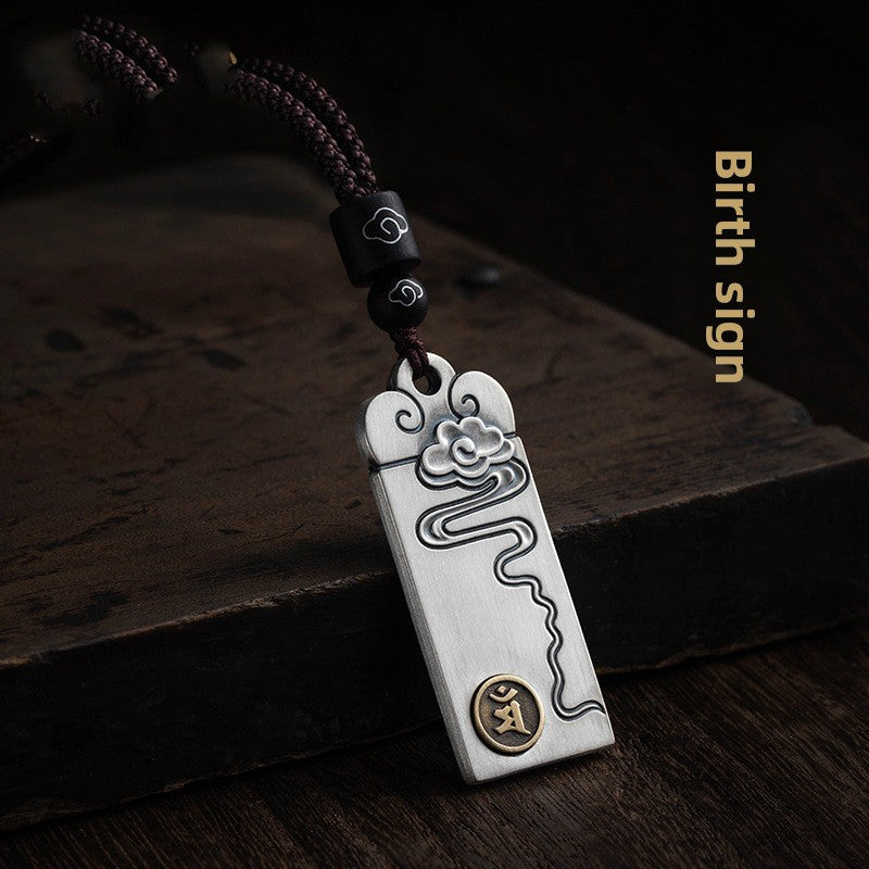Zensoullab Thai Silver Solid Auspicious Cloud Zodiac Life Statue Pendant Men's Necklace Girls Valentine's Day Gift for Girlfriend