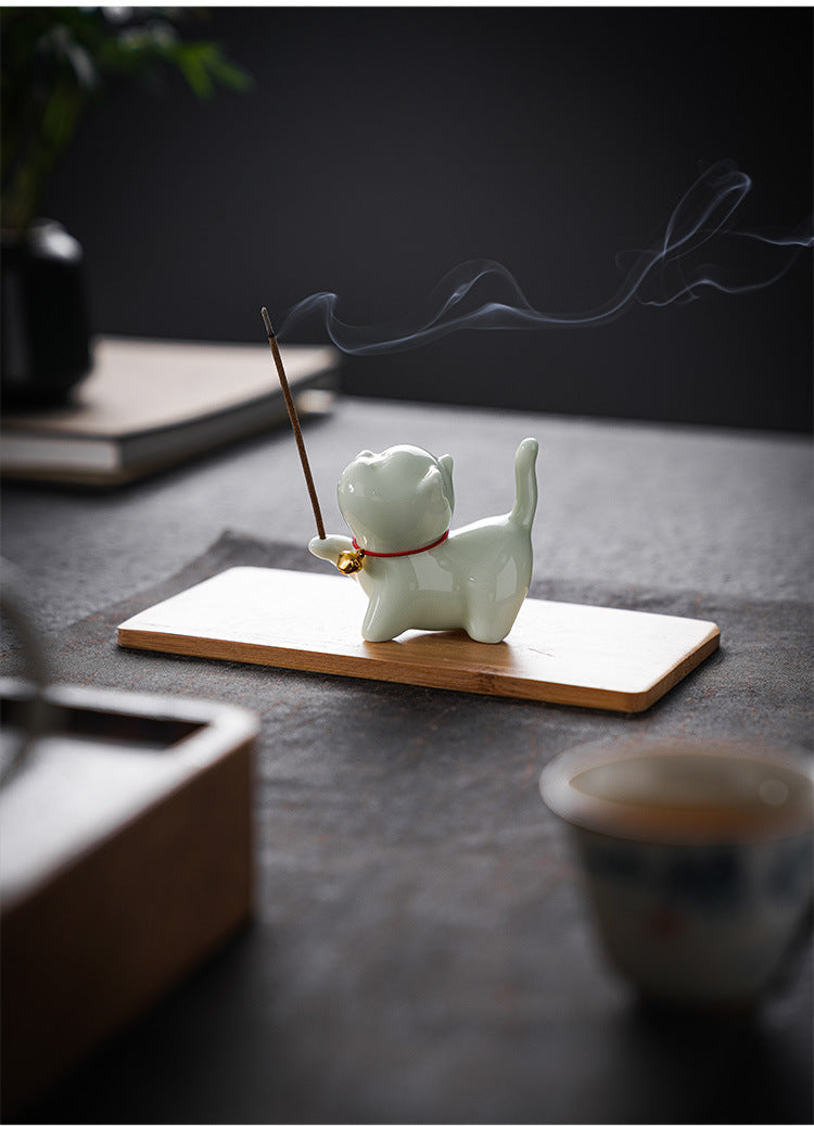 zensoullab Cute Forbidden City Kitten Ceramic Incense Holder Aromatherapy Burner Ornament Soft Healing Tea Table Tea Pet Indoor Incense Burner