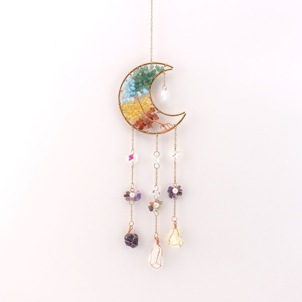 zensoullab Crystal Pendant Metal Moon Sun Catcher Outdoor Window Hanging Decoration Craft Pendant