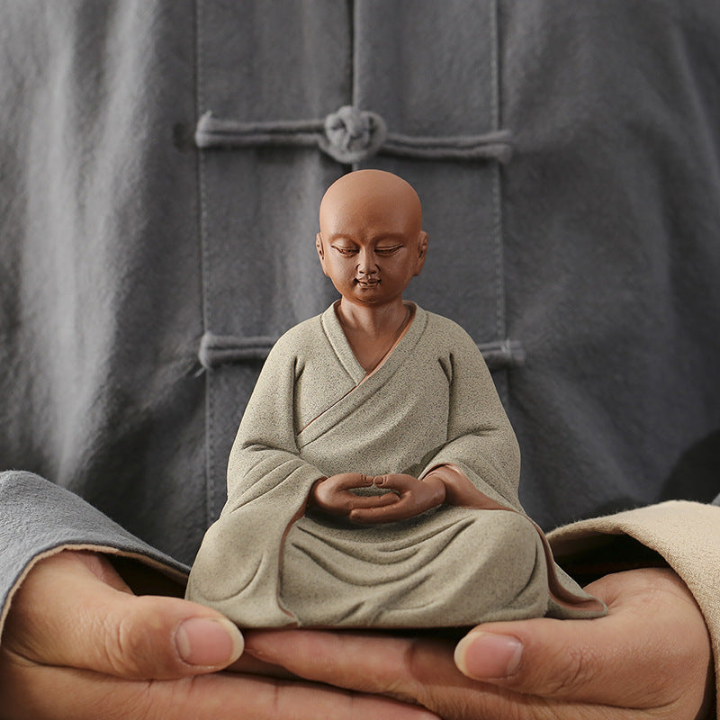 zensoullab Zen Purple Clay Little Monk Tea Pet Figure Zen Monk Little Novice Tea Ceremony Desktop Entrance Living Room Fish Tank Chinese Style Ornament