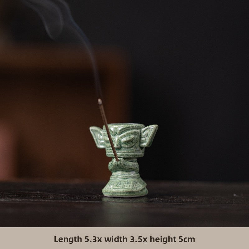 zensoullab Sanxingdui Bronze Large Standing Figure Mask Incense Burner Incense Holder Ceramic Ornament Study Desk Cultural Creative Figurine Gift