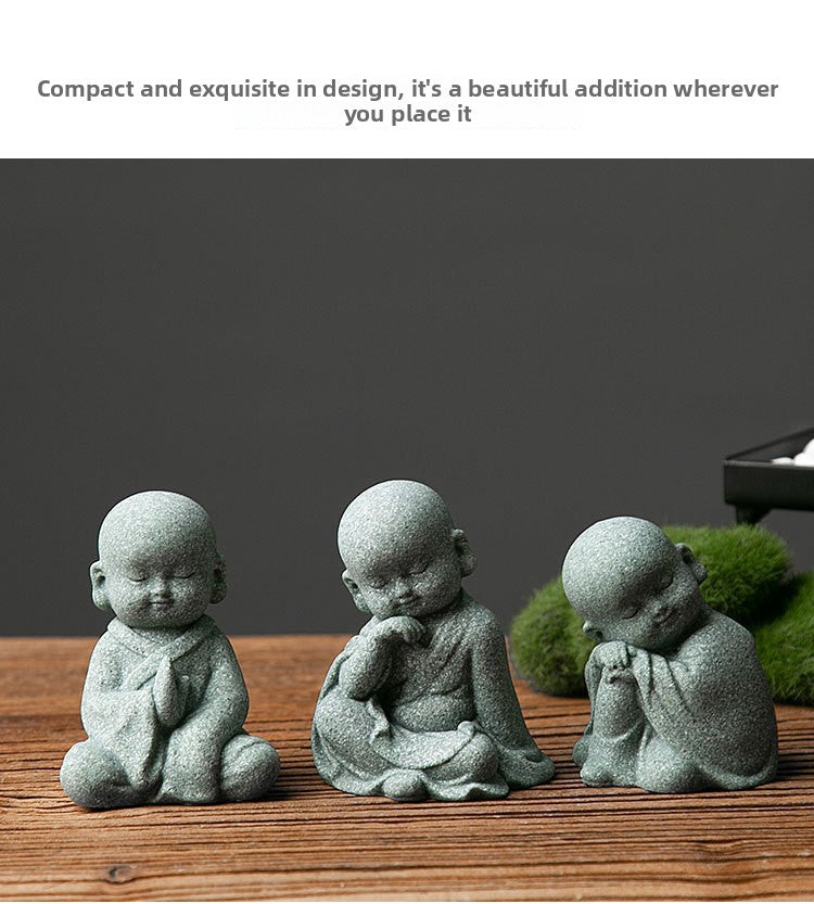 zensoullab New Chinese Zen Style Little Monk Tea Pet Small Buddha Statue Ornament Little Novice Fish Tank Landscaping Potted Plant Decoration Display