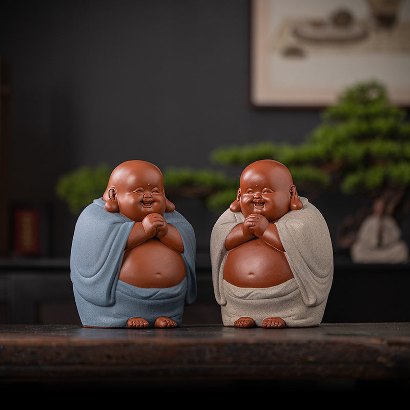 zensoullab Buddha Bodhisattva Big Belly Laughing Buddha Wealth-Attracting Ceramic Zisha Ornament Office Decoration Housewarming Gift