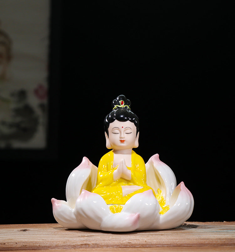 zensoullab Ceramic Peace Lotus Buddha Statue Guanyin Bodhisattva Living Room Chinese Style Entrance Creative Home Decoration Ornament