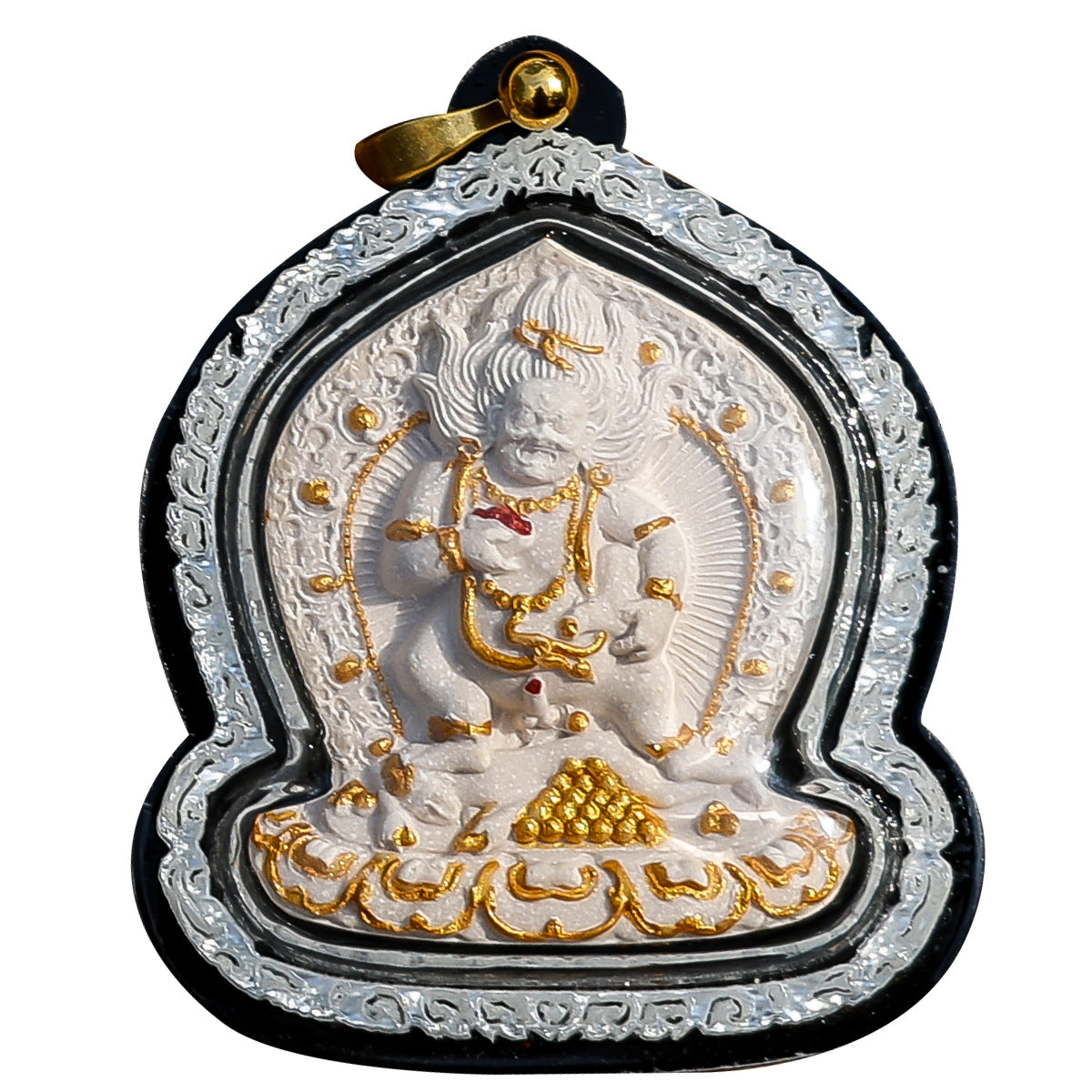 zensoullab Gawu Box Pendant Hand-painted Incense Ash Rubbing Three-dimensional Thangka Buddha Statue Yellow God of Wealth Five-way God of Wealth Buddha Amulet Men and Women Necklace